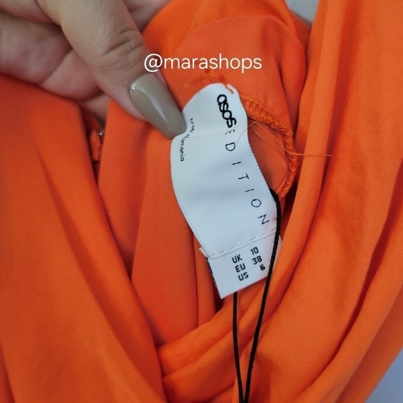 ASOS EDITION satin drape side cami midi dress in orange - Picture 7 of 8